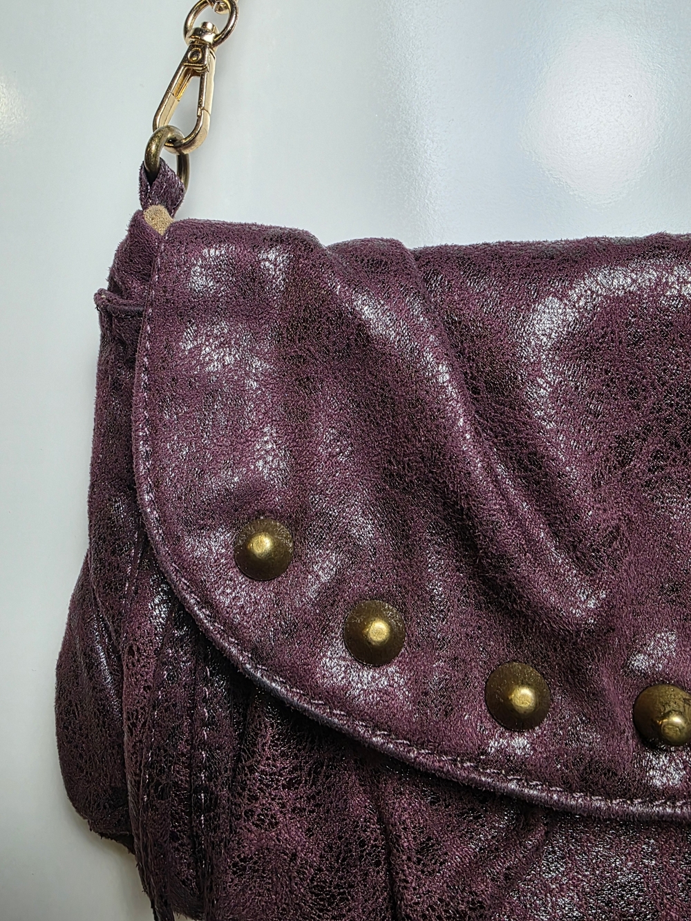 Matt & Nat Plum Purple Vegan Leather Studded Crossbody Bag Chain Strap